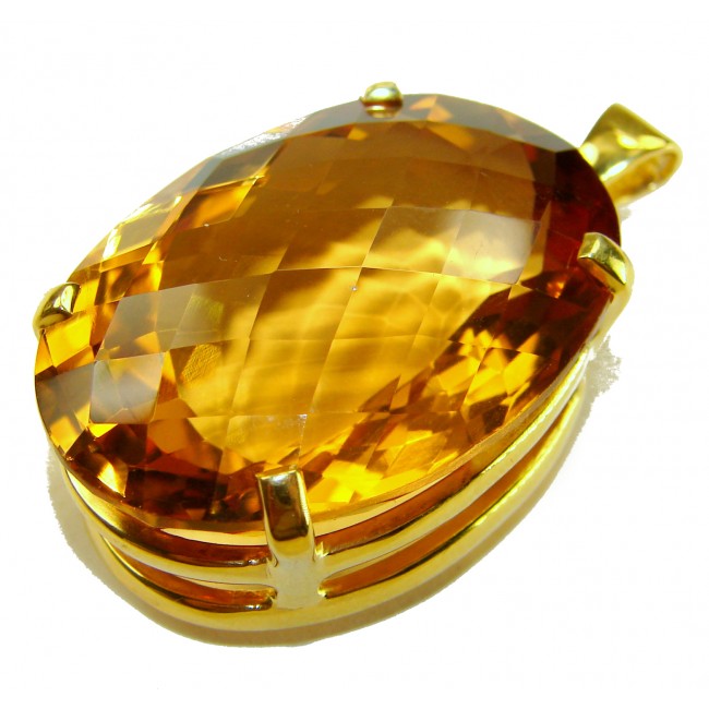 Luxury genuine 47.7CARAT oval cut Champagne Topaz .925 Sterling Silver dipped in 18K Gold handmade Pendant - photo 3