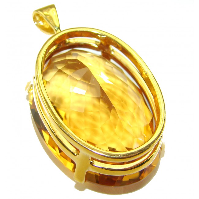Luxury genuine 47.7CARAT oval cut Champagne Topaz .925 Sterling Silver dipped in 18K Gold handmade Pendant - photo 2