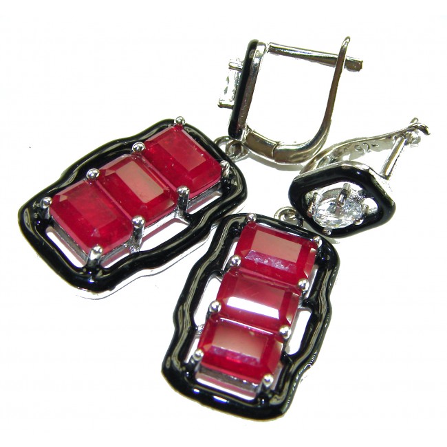 Royalty 5.2 carat Ruby .925 Sterling Silver .925 Sterling Silver Statement earrings - Close-up of Ruby Sterling Silver earrings with clasp detail