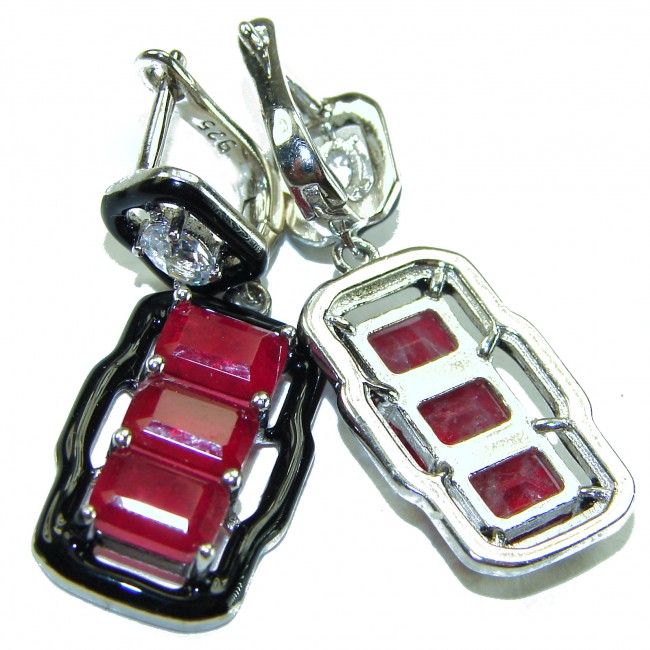 Royalty 5.2 carat Ruby .925 Sterling Silver .925 Sterling Silver Statement earrings - Close-up of Royalty 5.2 carat Ruby .925 Sterling Silver earrings