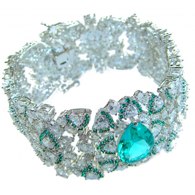 Spectacular 37.5 carat authentic Colombian Emerald White Topaz .925 Sterling Silver handmade Bracelet