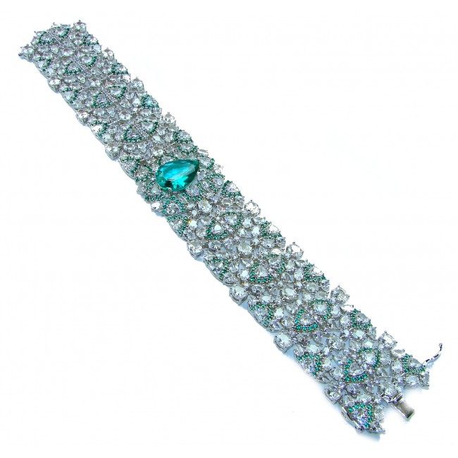 Spectacular 37.5 carat authentic Colombian Emerald White Topaz .925 Sterling Silver handmade Bracelet