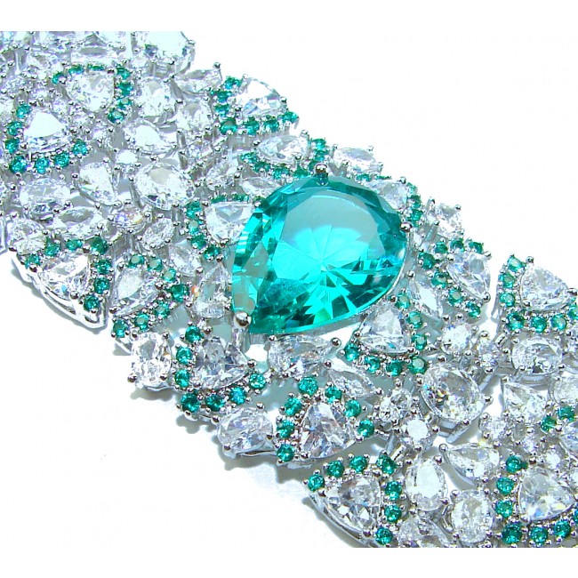 Spectacular 37.5 carat authentic Colombian Emerald White Topaz .925 Sterling Silver handmade Bracelet