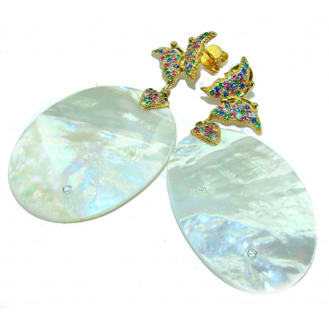 Large Genuine Blister Pearl 18K Gold over .925 Sterling Silver handcrafted Statement Earrings - photo 3