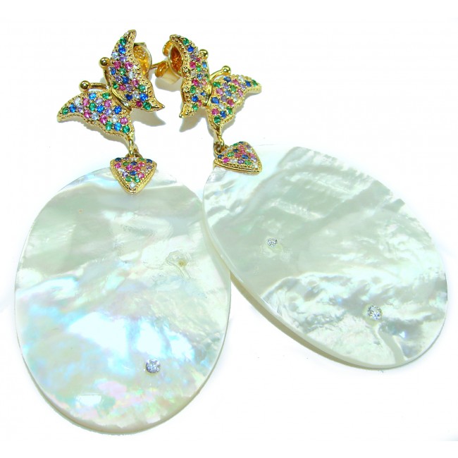 Large Genuine Blister Pearl 18K Gold over .925 Sterling Silver handcrafted Statement Earrings - photo 2