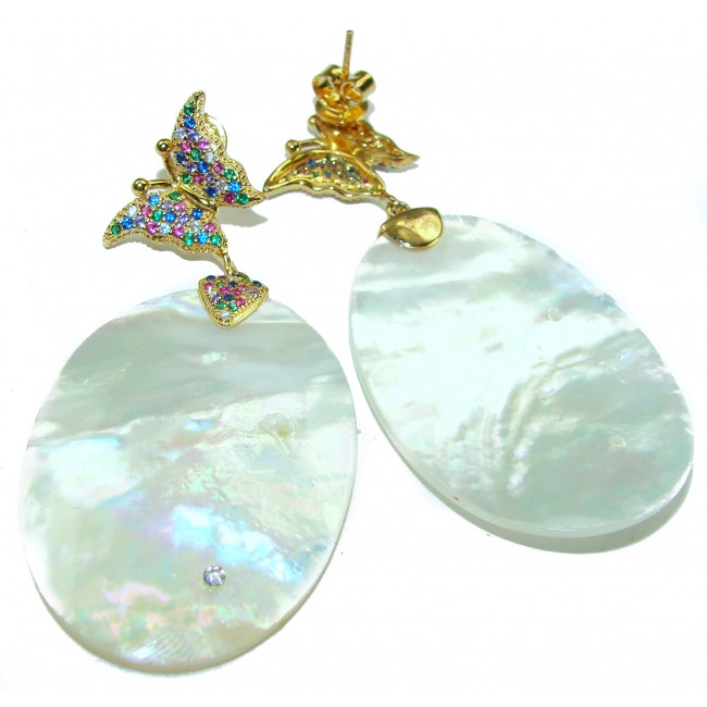 Large Genuine Blister Pearl 18K Gold over .925 Sterling Silver handcrafted Statement Earrings - photo 1