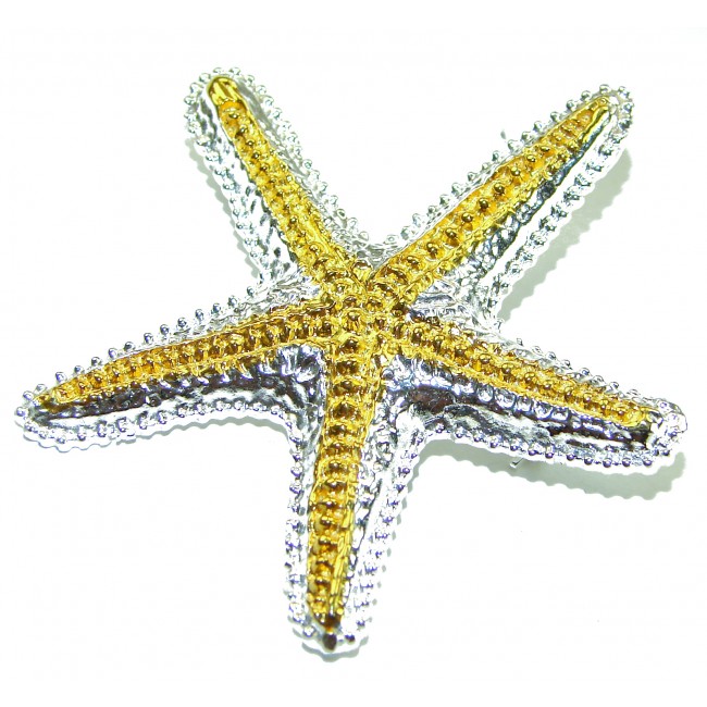 Large Italy made Starfish 18K Gold over .925 Sterling Silver handmade Pendant - Brooch - Starfish jewelry, front view, 18K gold over sterling silver.