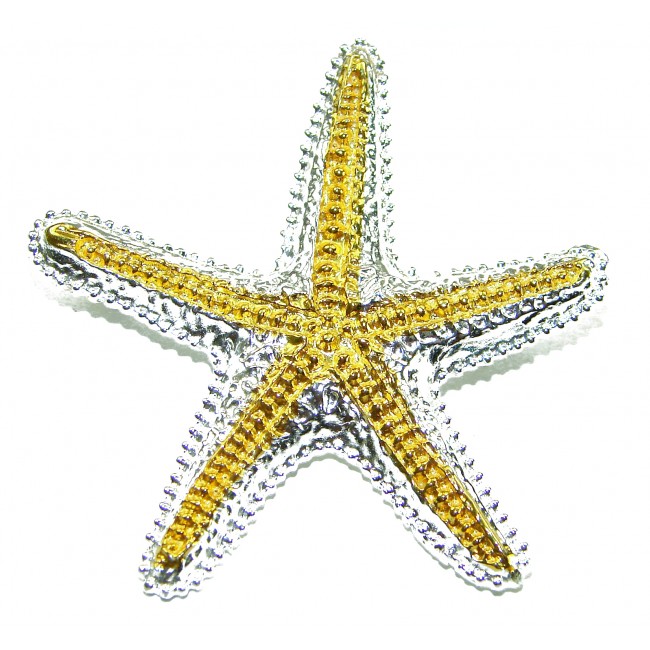 Large Italy made Starfish 18K Gold over .925 Sterling Silver handmade Pendant - Brooch - Starfish jewelry, top view, 18K gold over sterling silver.