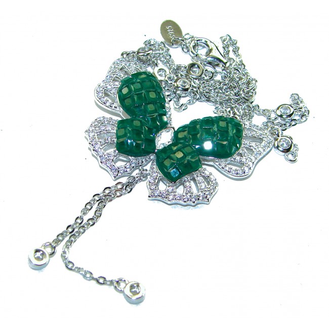 Precious Butterfly authentic 8.9 carat Colombian Emerald .925 Sterling Silver handcrafted Statement necklace