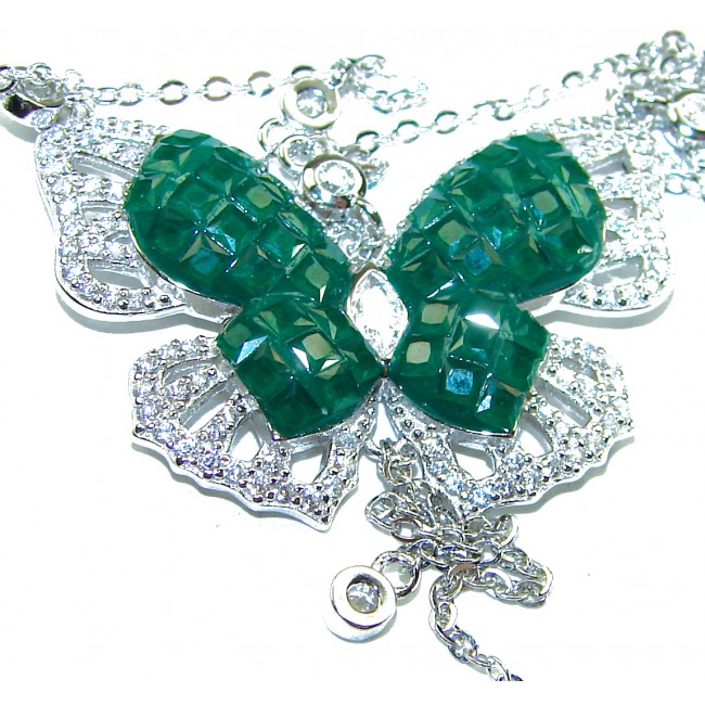 Precious Butterfly authentic 8.9 carat Colombian Emerald .925 Sterling Silver handcrafted Statement necklace