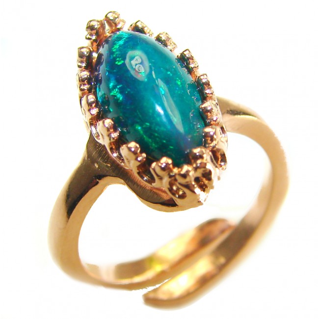 A COSMIC POWER Genuine 5.2 carat Black Opal 18K rOSE Gold over .925 Sterling Silver handmade Ring size 8