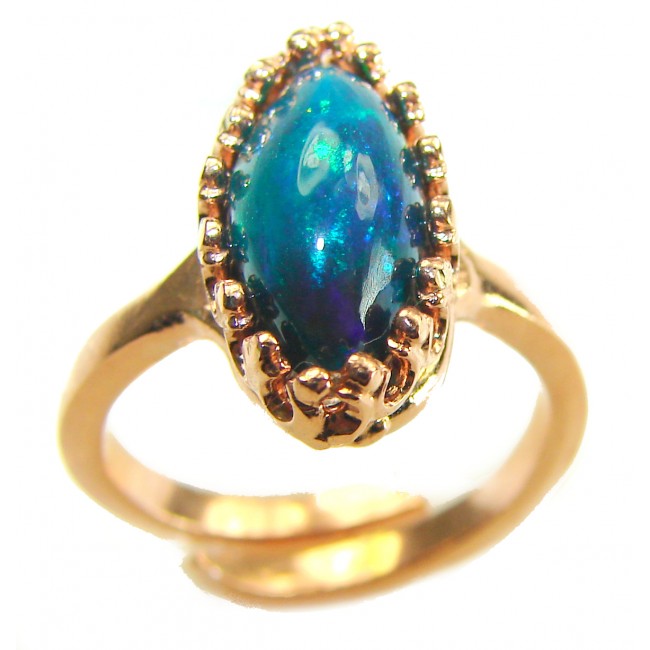 A COSMIC POWER Genuine 5.2 carat Black Opal 18K rOSE Gold over .925 Sterling Silver handmade Ring size 8