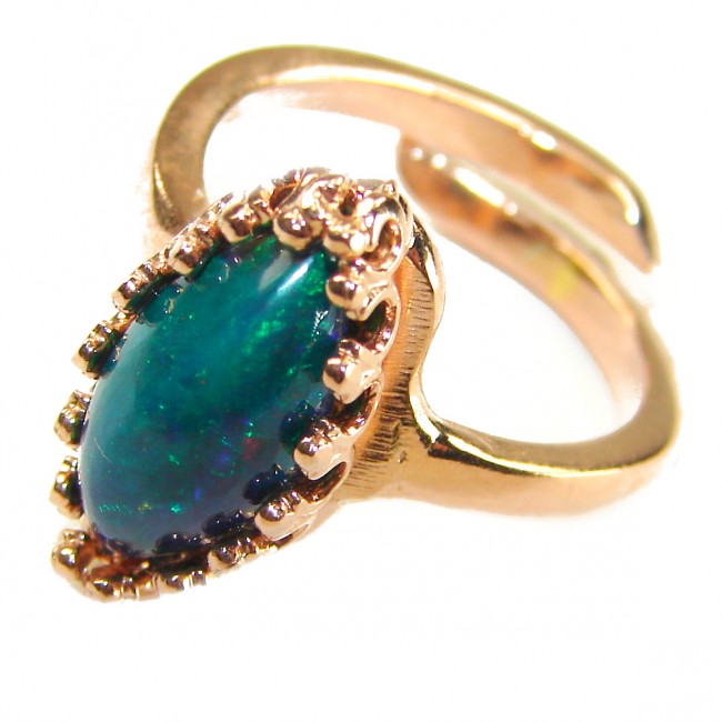 A COSMIC POWER Genuine 5.2 carat Black Opal 18K rOSE Gold over .925 Sterling Silver handmade Ring size 8