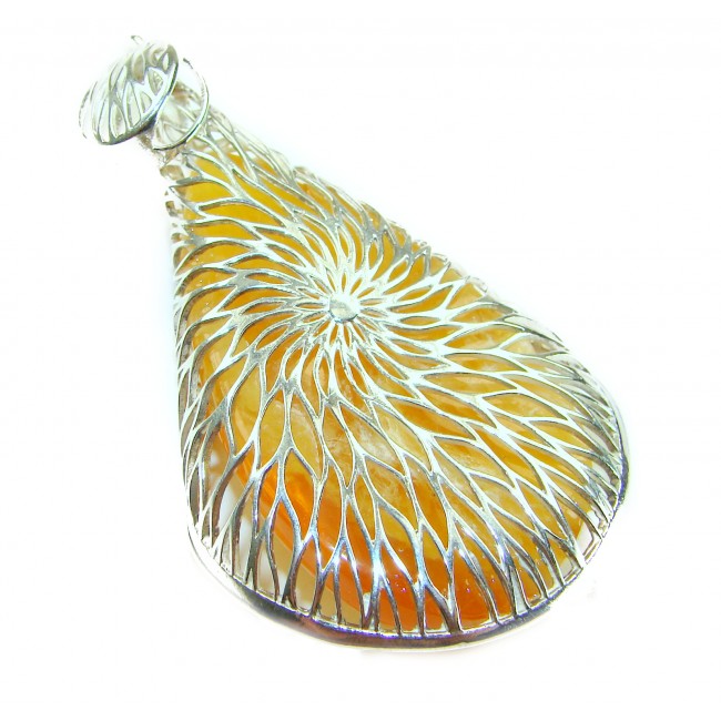 Sea Treasure Prehistoric Authentic Butterscotch Baltic Amber .925 Sterling Silver beautifully handcrafted Huge Pendant