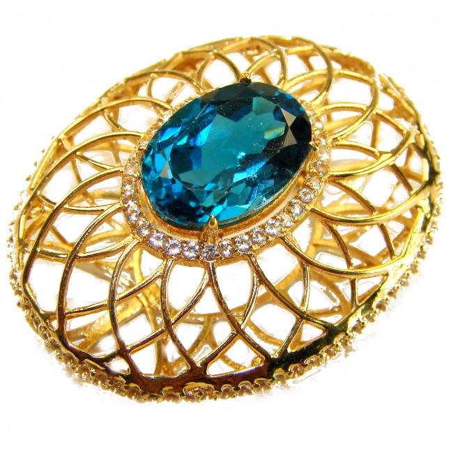 Blue Island - 8.2 carat London Blue Topaz 18K Gold over .925 Sterling Silver handmade Pendant - photo 3