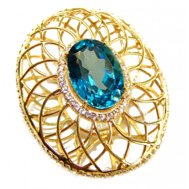 Blue Island - 8.2 carat London Blue Topaz 18K Gold over .925 Sterling Silver handmade Pendant - photo 2