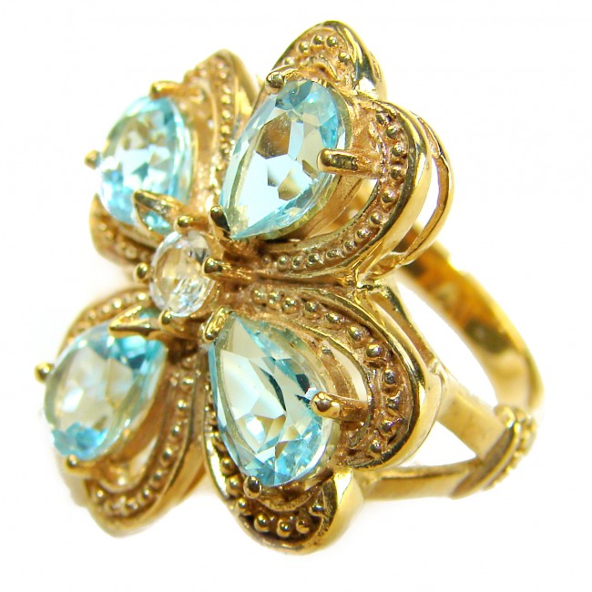 Vintage Beauty 18.8 carat Swiss Blue Topaz .925 Sterling Silver handcrafted Large ring size 7 1/4
