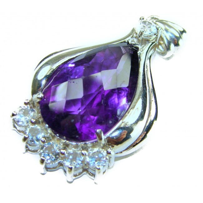 Mademoiselle - 21.5 carat natural Amethyst .925 Sterling Silver dipped in 18K White Gold handcrafted Pendant