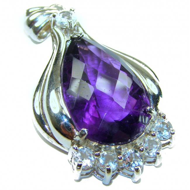 Mademoiselle - 21.5 carat natural Amethyst .925 Sterling Silver dipped in 18K White Gold handcrafted Pendant