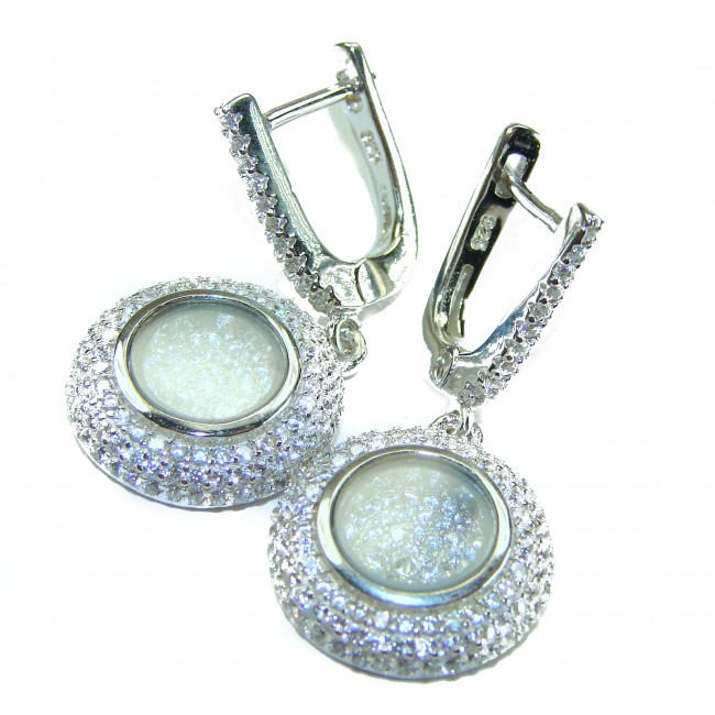 Floating Memories 11.5 carat White Topaz .925 Sterling Silver Handcrafted Statement earrings - Close-up of Floating Memories earrings showcasing stones and clasp detail