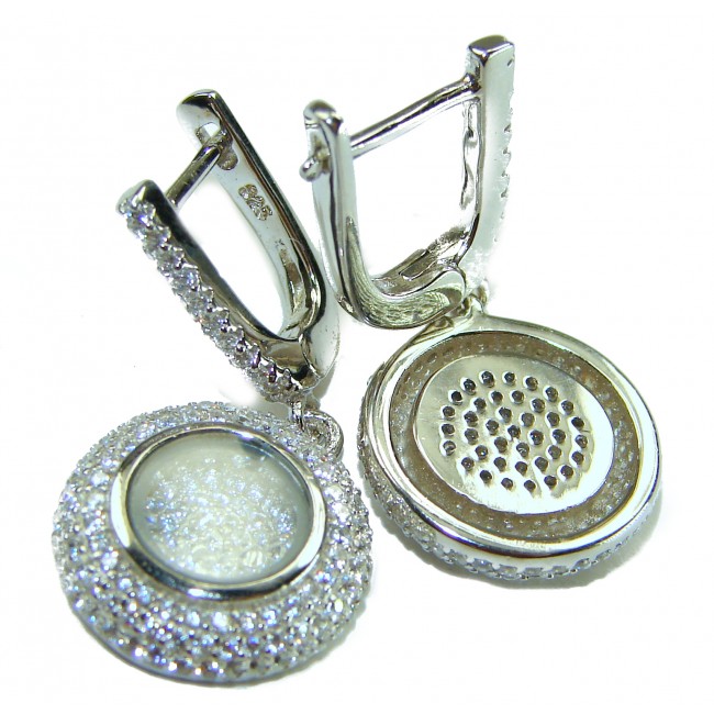 Floating Memories 11.5 carat White Topaz .925 Sterling Silver Handcrafted Statement earrings - Earrings back and clasp detail, white topaz, sterling silver.