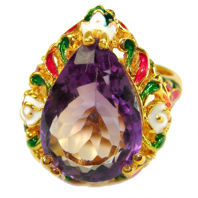 Purple Cascade 14.5 carat Purple Amethyst Enamel 22K Gold over .925 Sterling Silver Handcrafted Ring size 6