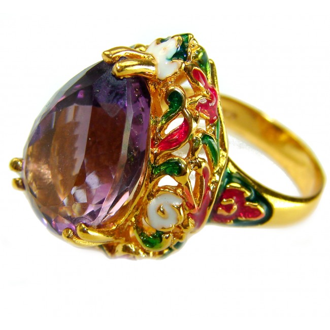 Purple Cascade 14.5 carat Purple Amethyst Enamel 22K Gold over .925 Sterling Silver Handcrafted Ring size 6