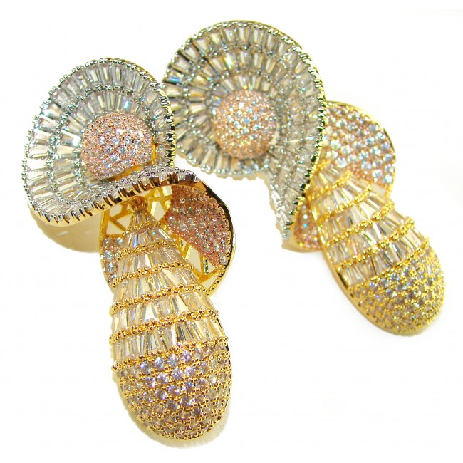 Spectacular - ART DECO - 108.5 carat White Topaz 2 tones .925 Sterling Silver Handcrafted Statement Earrings