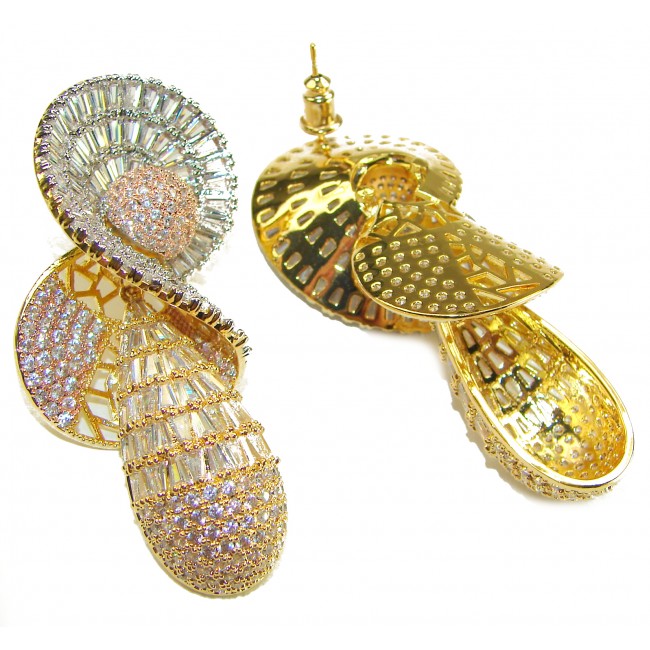 Spectacular - ART DECO - 108.5 carat White Topaz 2 tones .925 Sterling Silver Handcrafted Statement Earrings