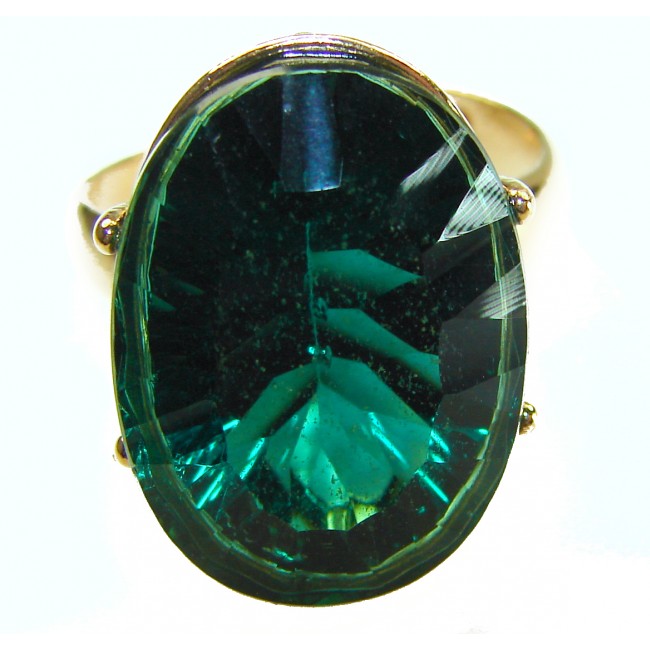 Exotic Beauty oval cut 17.5 carat Helenite .925 Sterling Silver dipped in Real Gold handmade Ring s. 8