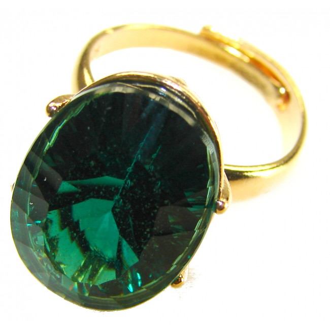 Exotic Beauty oval cut 17.5 carat Helenite .925 Sterling Silver dipped in Real Gold handmade Ring s. 8