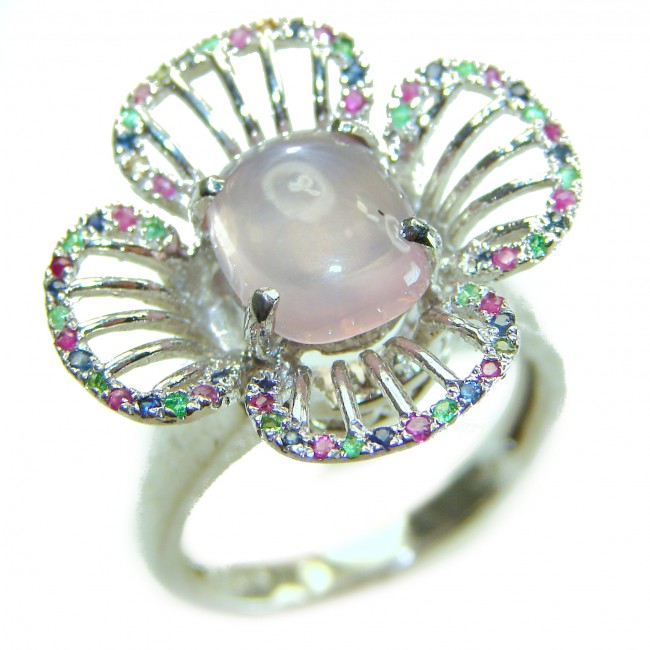 Vintage Design - Brazilian Rose Quartz 5.5 carat .925 Sterling Silver handcrafted Ring size 8