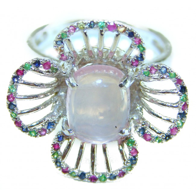 Vintage Design - Brazilian Rose Quartz 5.5 carat .925 Sterling Silver handcrafted Ring size 8