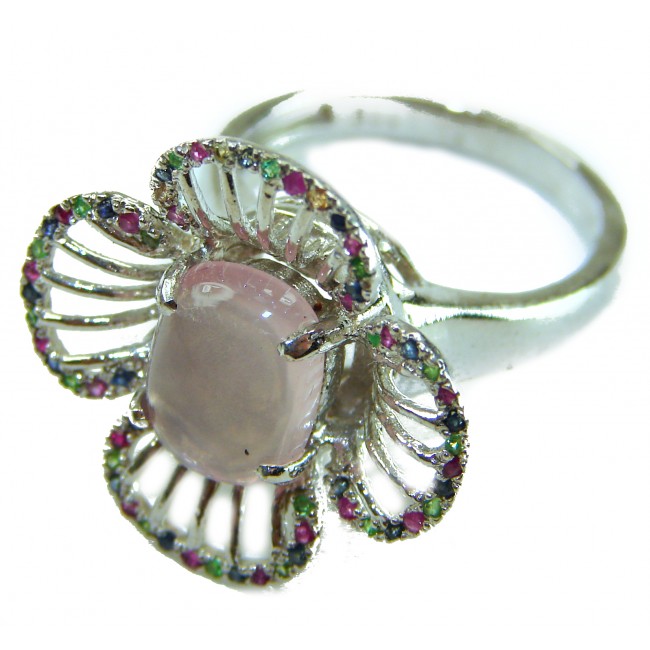 Vintage Design - Brazilian Rose Quartz 5.5 carat .925 Sterling Silver handcrafted Ring size 8