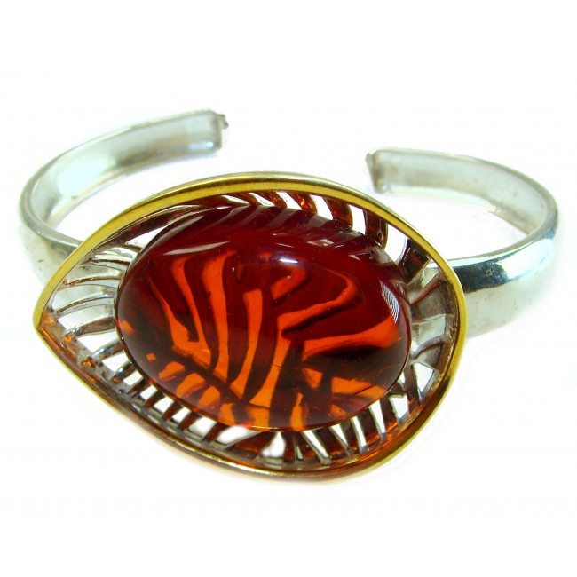 Treasure of Baltic Sea Baltic Polish Amber 2 tones .925 Sterling Silver handcrafted Bracelet / Cuff - photo 3