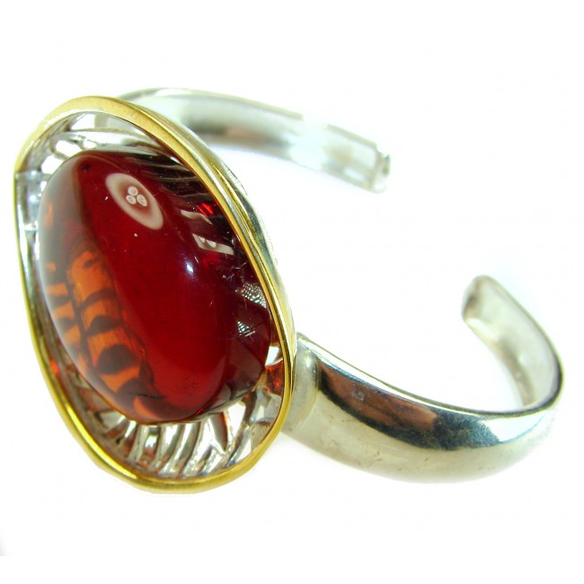 Treasure of Baltic Sea Baltic Polish Amber 2 tones .925 Sterling Silver handcrafted Bracelet / Cuff - photo 2