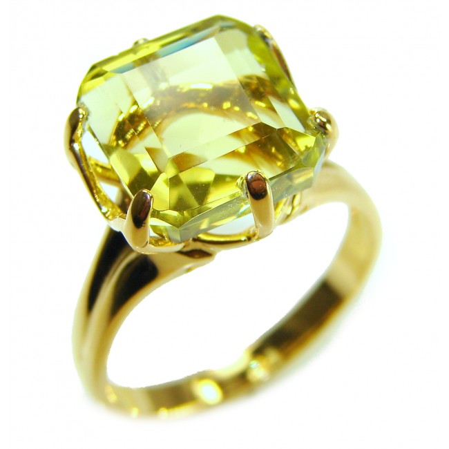 Solid 10.8 carat Genuine Lemon Quartz .925 Sterling Silver DIPPED IN REAL GOLD handcrafted ring size 6 - photo 3