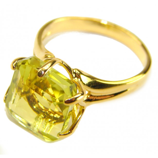 Solid 10.8 carat Genuine Lemon Quartz .925 Sterling Silver DIPPED IN REAL GOLD handcrafted ring size 6 - photo 1