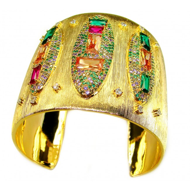 Byzantine design Authentic Topaz 18K Gold over .925 Sterling Silver handcrafted Bracelet / Cuff