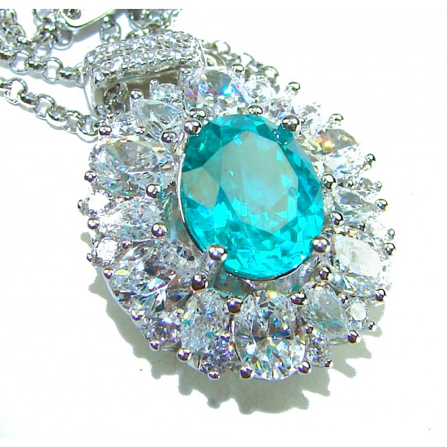 Wonderland 6.8 carat Paraiba Tourmaline .925 Sterling Silver Handcrafted Statement necklace