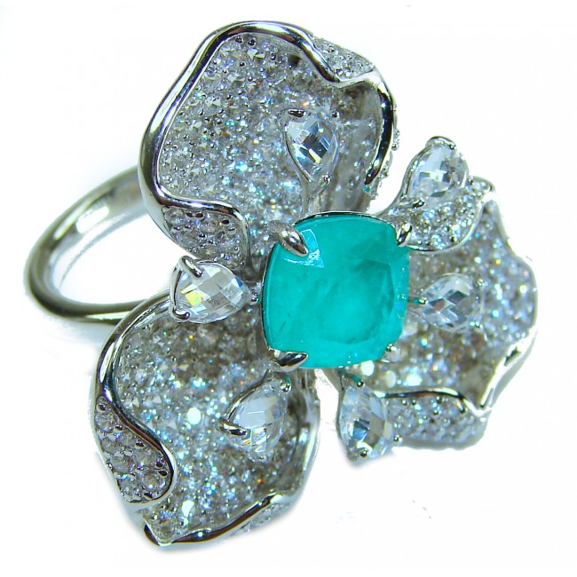 Exotic Beauty 5.5 carat Colombian Emerald .925 Sterling Silver dipped in 18K Gold over Handcrafted Ring size 6