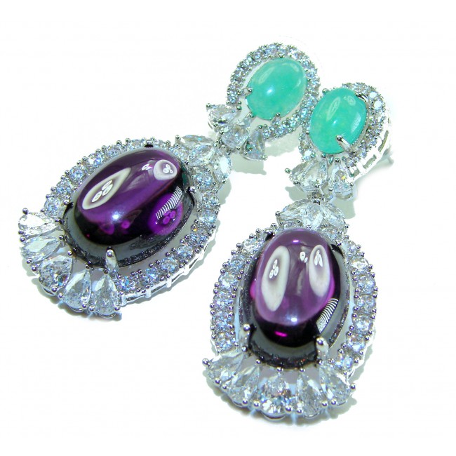 Elizabeth 21.5 carat Authentic Amethyst from Uruguay .925 Sterling Silver handcrafted Statement earrings