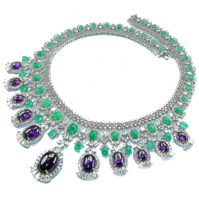 Elizabeth - Precious Natural 156.5 carat Amethyst from Uruguay Rhodium over .925 Sterling Silver handcrafted Necklace