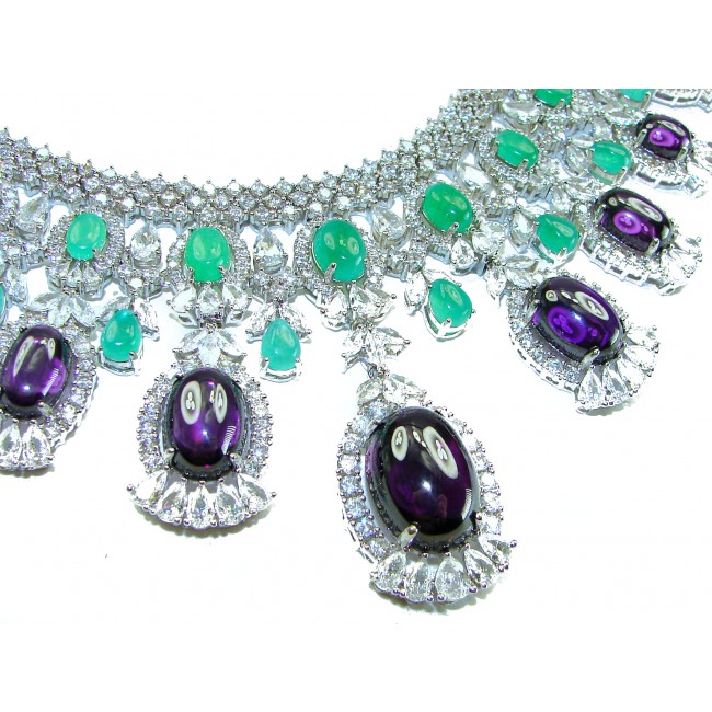 Elizabeth - Precious Natural 156.5 carat Amethyst from Uruguay Rhodium over .925 Sterling Silver handcrafted Necklace