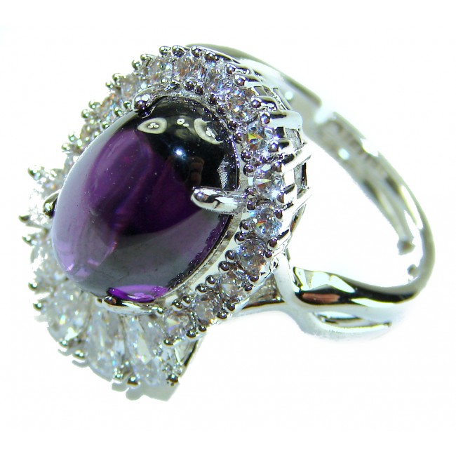 Elizabeth - Precious Natural 14.5 carat Amethyst from Uruguay Rhodium over .925 Sterling Silver Handcrafted Ring size 8 adjustable