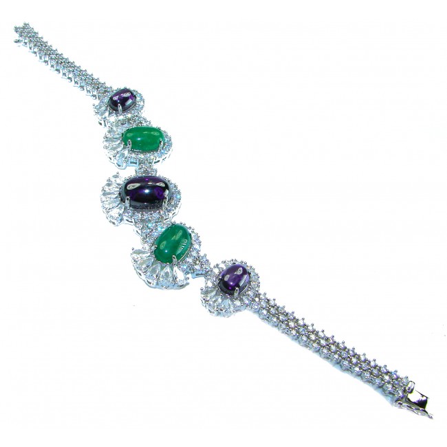 Elizabeth - Precious Natural 56.5 carat Amethyst from Uruguay Rhodium over .925 Sterling Silver handcrafted Statement bracelet