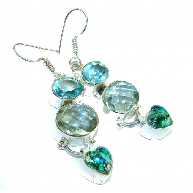 Pastel World Authentic 18.5 carat Brazilian Citrine Green Amethyst .925 Sterling Silver brilliantly handcrafted Statement earrings