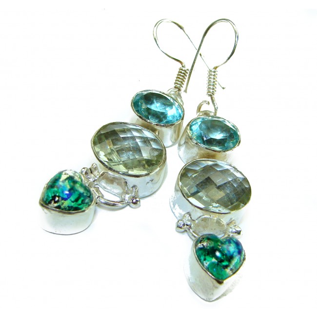 Pastel World Authentic 18.5 carat Brazilian Citrine Green Amethyst .925 Sterling Silver brilliantly handcrafted Statement earrings