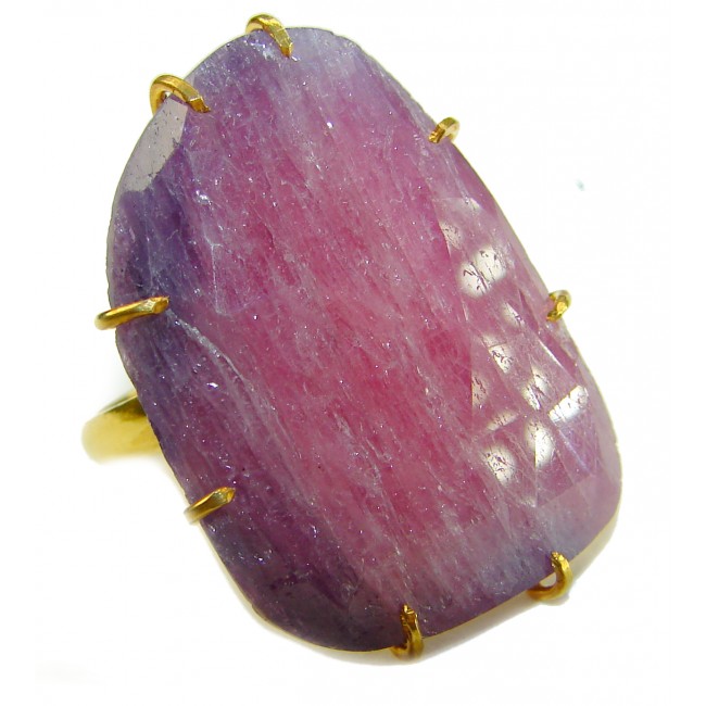 Carmen Natural 27.4 carat Ruby .925 Sterling Silver Dipped in 18K Gold handmade Large Statement Ring size 8 - Close-up of Carmen Natural 27.4 carat ruby ring in sterling silver setting.