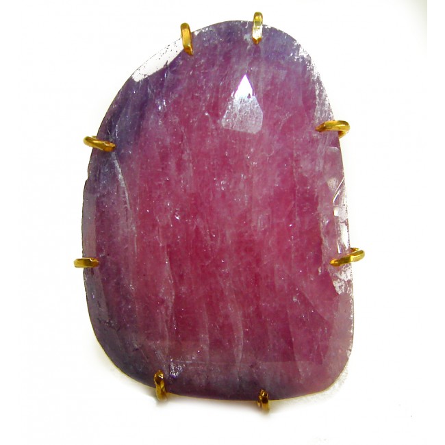 Carmen Natural 27.4 carat Ruby .925 Sterling Silver Dipped in 18K Gold handmade Large Statement Ring size 8 - Close-up of 27.4 carat ruby in sterling silver setting